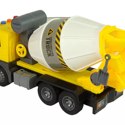 Betono maišyklė geltona besisukantis kaušas garsai šviesos