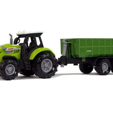 Traktoriaus nuimamas žemės ūkio priekaba su garsu, žalia