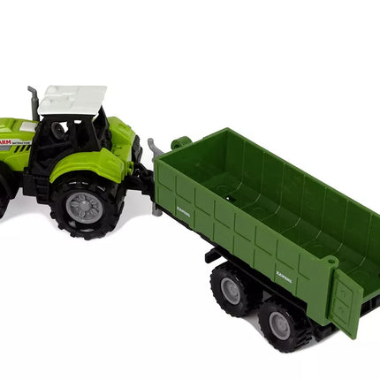 Traktoriaus nuimamas žemės ūkio priekaba su garsu, žalia