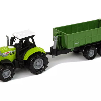 Traktoriaus nuimamas žemės ūkio priekaba su garsu, žalia