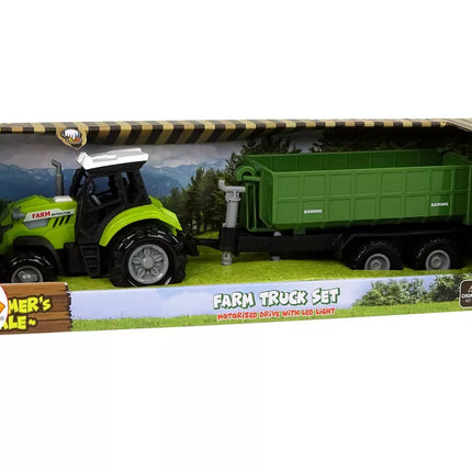 Traktoriaus nuimamas žemės ūkio priekaba su garsu, žalia