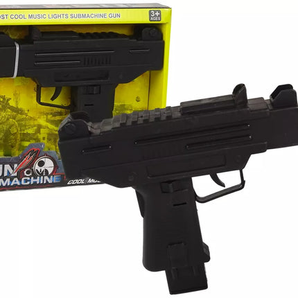 Juodas žaislinis pistoletas su vibracija ir garsu vaikams