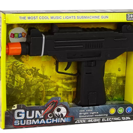 Juodas žaislinis pistoletas su vibracija ir garsu vaikams