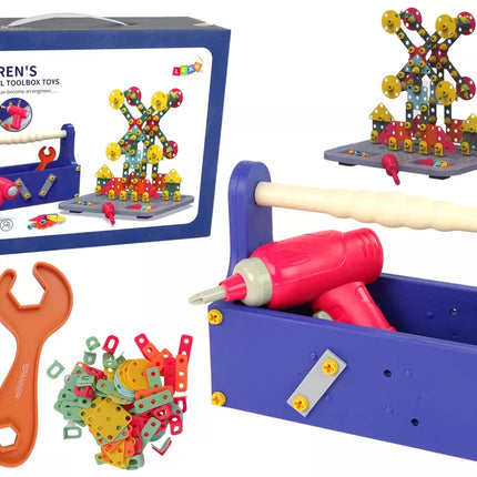 Konstruktorių rinkinys įrankių dėžėje + akumuliatorinis atsuktuvas "DIY TOOL BOX"