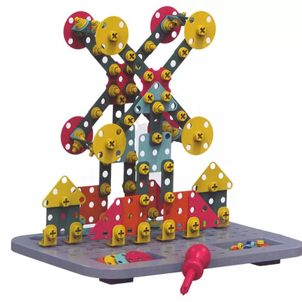 Konstruktorių rinkinys įrankių dėžėje + akumuliatorinis atsuktuvas "DIY TOOL BOX"