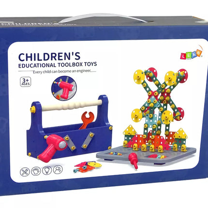 Konstruktorių rinkinys įrankių dėžėje + akumuliatorinis atsuktuvas "DIY TOOL BOX"