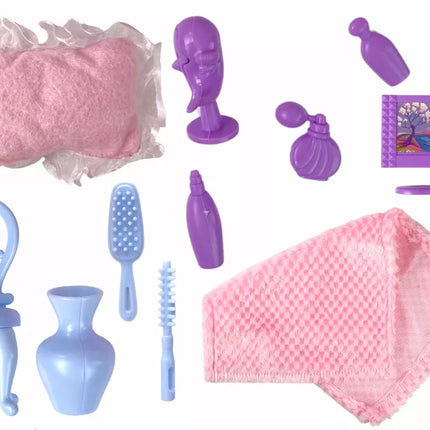 Sulankstomas didelis lėlių namelio lagaminas su baldeliais