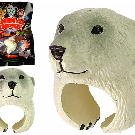 Žiedas su rankena, edukaciniai gyvūnai, meškiukas, baltas