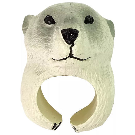 Žiedas su rankena, edukaciniai gyvūnai, meškiukas, baltas