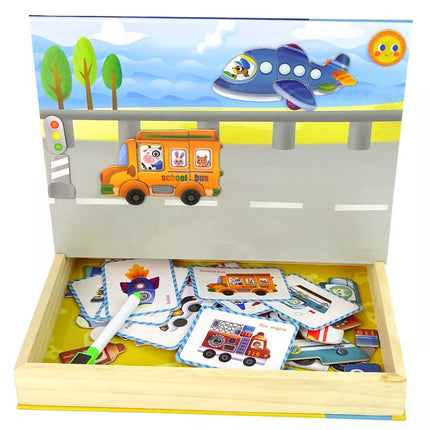 Magnetinis dėlionės knygos transporto galvosūkių rinkinys