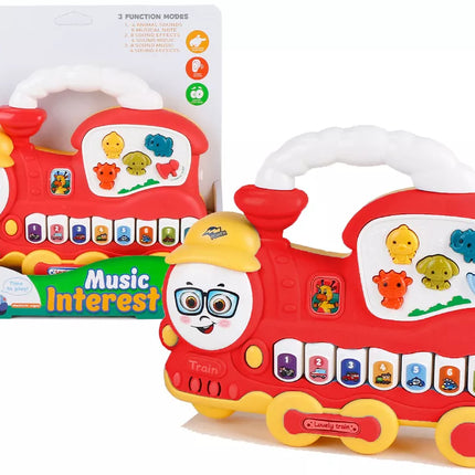 Interaktyvus pianinas-lokomotyvas, gyvūnų garsai, transporto priemonės garsai, melodijos, raudonas