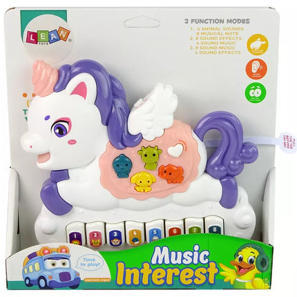 Interaktyvus pianinas vienaragis Garsai Gyvūnų garsai Melodijos Baltas