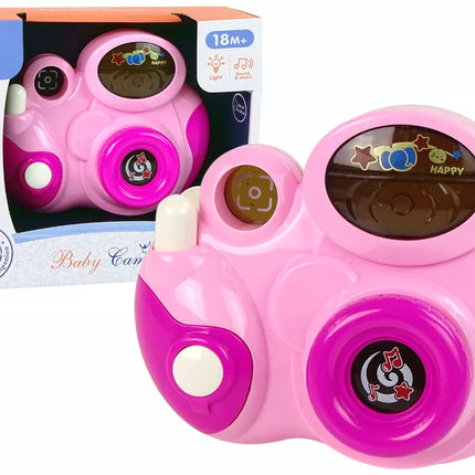 Interaktyvus fotoaparatas kūdikiui, šviesos ir garsų melodijos, ROŽINĖ SPALVA