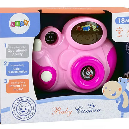 Interaktyvus fotoaparatas kūdikiui, šviesos ir garsų melodijos, ROŽINĖ SPALVA