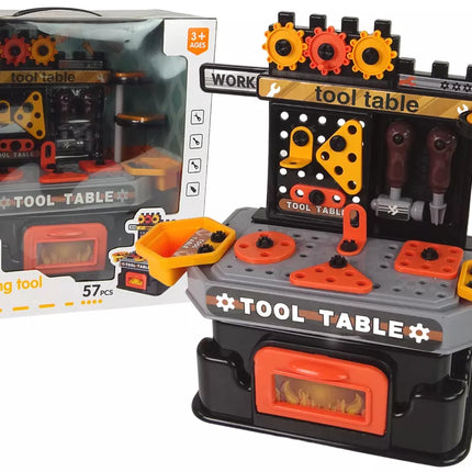 Kūrybinės "pasidaryk pats" dirbtuvės 57 dalių rinkinys: darbo stalas + įrankiai