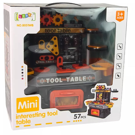 Kūrybinės "pasidaryk pats" dirbtuvės 57 dalių rinkinys: darbo stalas + įrankiai