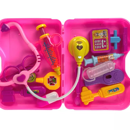 Mažojo gydytojo rinkinys lagamine, rožinis stetoskopas