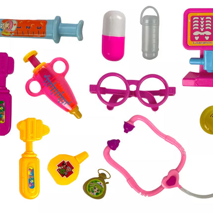 Mažojo gydytojo rinkinys lagamine, rožinis stetoskopas