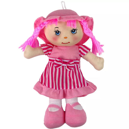 Skudurinė lėlė, minkšta, rožinė, dryžuota, 28 cm