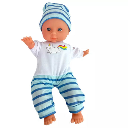 Mėlyni dryžuoti pižama kūdikių lėlei, 30 cm