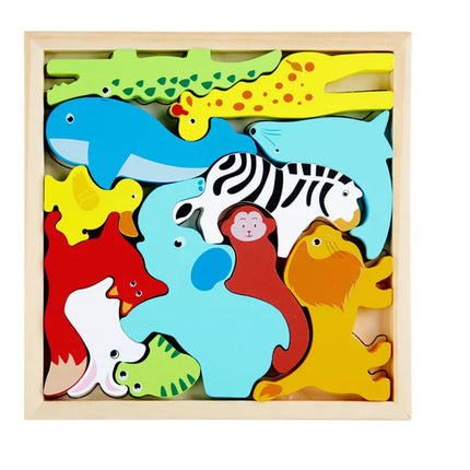 Medinis dėlionės žaidimas „Atpažink gyvūnus“: liūtas, triušis