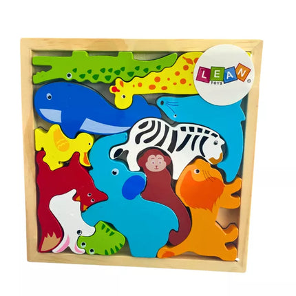 Medinis dėlionės žaidimas „Atpažink gyvūnus“: liūtas, triušis