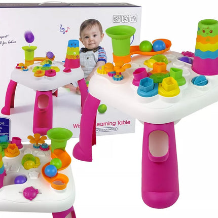 Interaktyvus edukacinis staliukas kamuoliukų rūšiuoklis čiuožykla rožinis