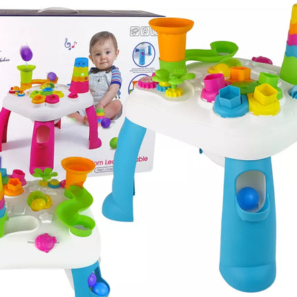 Interaktyvus edukacinis stalas kamuoliukų rūšiuoklis čiuožykla mėlynas