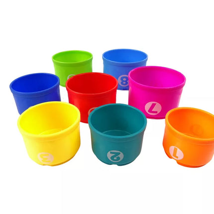 Edukacinis kibirėlių bokštas-piramidė, laivelis ir rūšiuoklis maudynėms