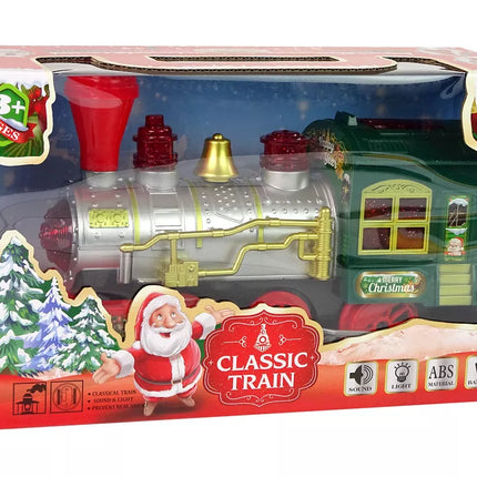 Kalėdinis lokomotyvas su žibintais ir garsu, žalias, veikia su baterijomis