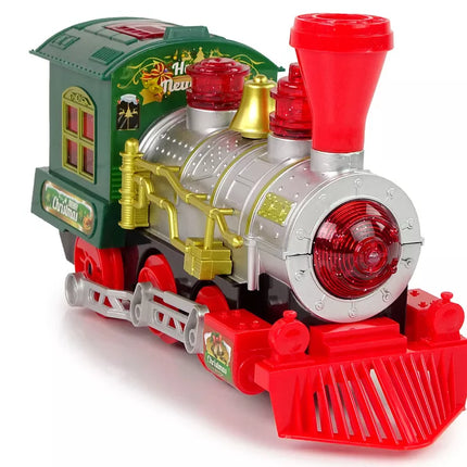Kalėdinis lokomotyvas su žibintais ir garsu, žalias, veikia su baterijomis