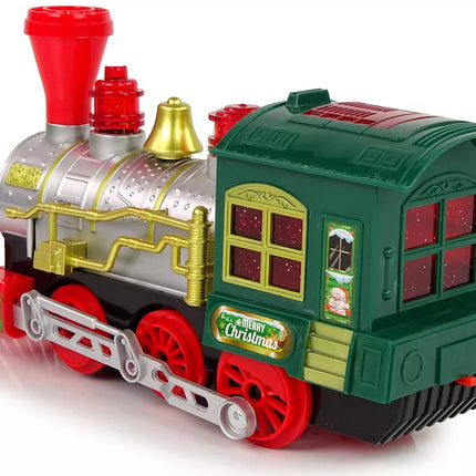 Kalėdinis lokomotyvas su žibintais ir garsu, žalias, veikia su baterijomis