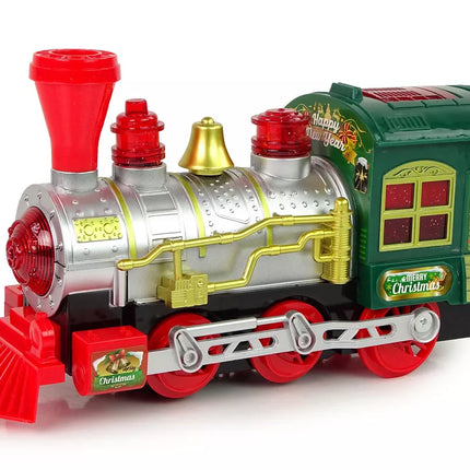 Kalėdinis lokomotyvas su žibintais ir garsu, žalias, veikia su baterijomis