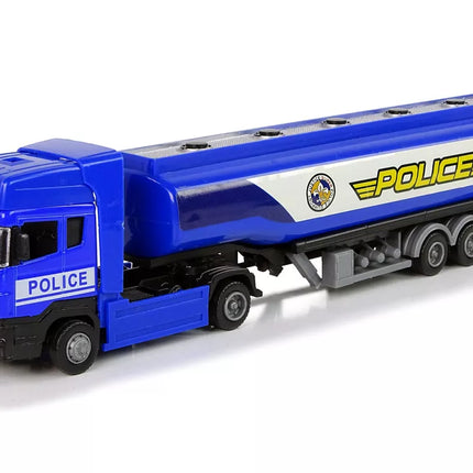 Mėlynas policijos sunkvežimis-cisterna, 30 cm ilgio