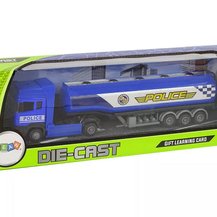 Mėlynas policijos sunkvežimis-cisterna, 30 cm ilgio