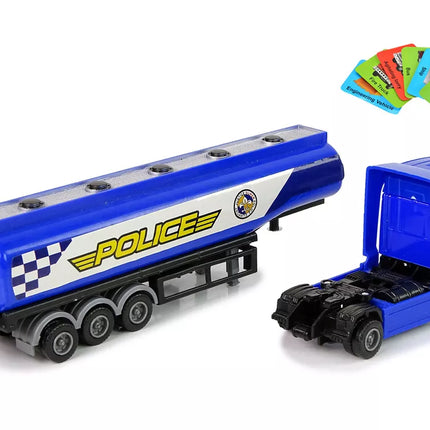 Mėlynas policijos sunkvežimis-cisterna, 30 cm ilgio