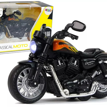 Čempiono Motociklas Juodas 1:14 su atstūmimo mechanizmu, garsu ir šviesomis