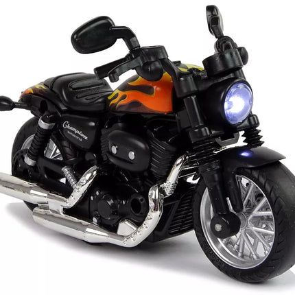 Čempiono Motociklas Juodas 1:14 su atstūmimo mechanizmu, garsu ir šviesomis