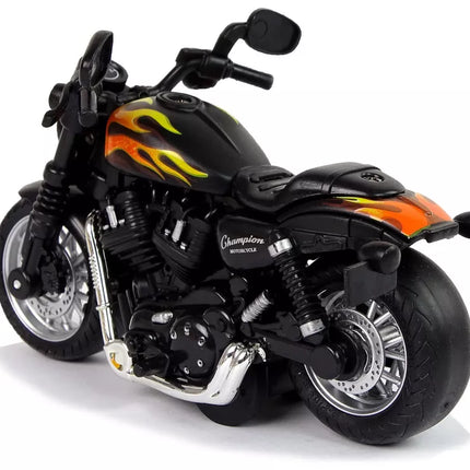 Čempiono Motociklas Juodas 1:14 su atstūmimo mechanizmu, garsu ir šviesomis