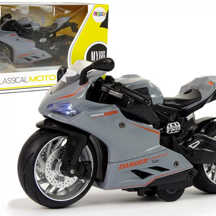 Pilkas 1:12 sportinis motociklas su atitraukimo funkcija, garsais ir šviesomis