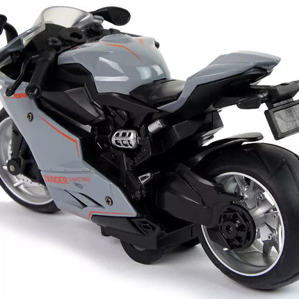 Pilkas 1:12 sportinis motociklas su atitraukimo funkcija, garsais ir šviesomis