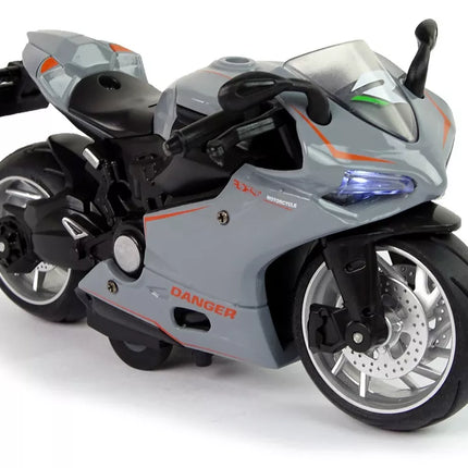 Pilkas 1:12 sportinis motociklas su atitraukimo funkcija, garsais ir šviesomis