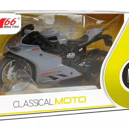Pilkas 1:12 sportinis motociklas su atitraukimo funkcija, garsais ir šviesomis