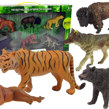 Afrikos miško gyvūnų figūrėlių rinkinys: meškėnas, tigras