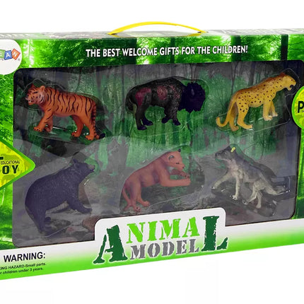 Afrikos miško gyvūnų figūrėlių rinkinys: meškėnas, tigras