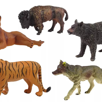 Afrikos miško gyvūnų figūrėlių rinkinys: meškėnas, tigras