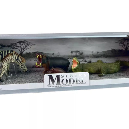 Afrikos laukinių gyvūnų hipopotamo zebro figūrėlės rinkinys