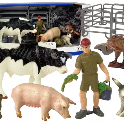 Didelis ūkio gyvūnų figūrėlių rinkinys + ūkininkas ir sodyba, 10 vienetų