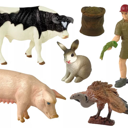 Didelis ūkio gyvūnų figūrėlių rinkinys + ūkininkas ir sodyba, 10 vienetų