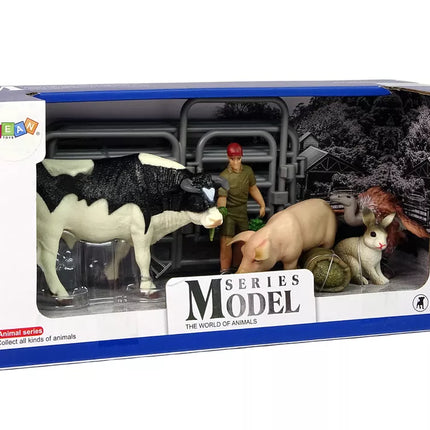 Didelis ūkio gyvūnų figūrėlių rinkinys + ūkininkas ir sodyba, 10 vienetų